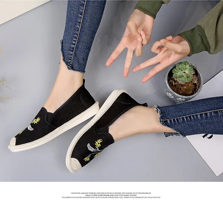 summer women's flat shoes breathable graffiti canvas linen women espadrilles non-slip casual white sneakers ballet flats