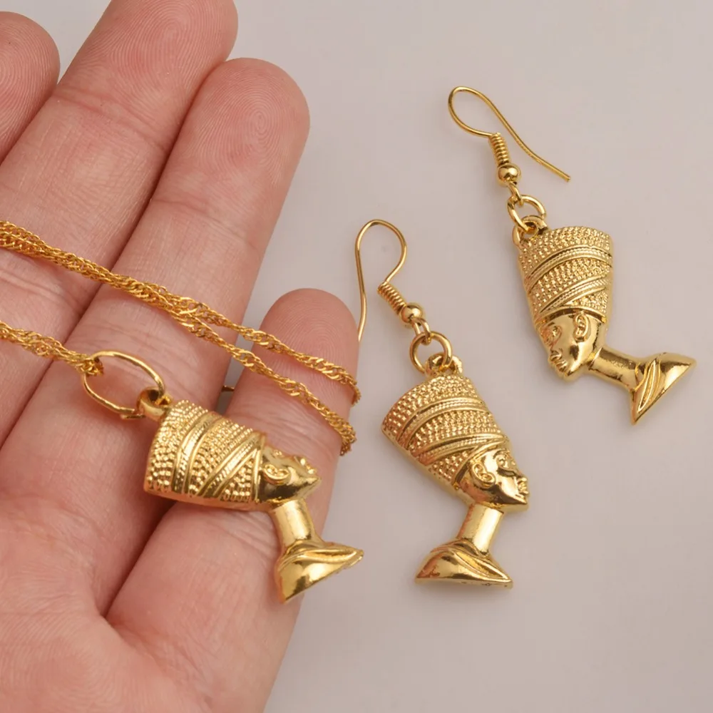 Ожерелье и серьги Anniyo Египет Nefertiti портрет королевы женское ожерелье золотистый