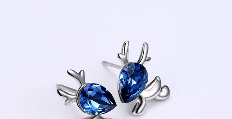 Изысканные милые стильные серьги с животными, голубой кристалл от Swarovski для женщин, серебро 925 пробы, оленьи рога, юбилейные вечерние ювелирные изделия