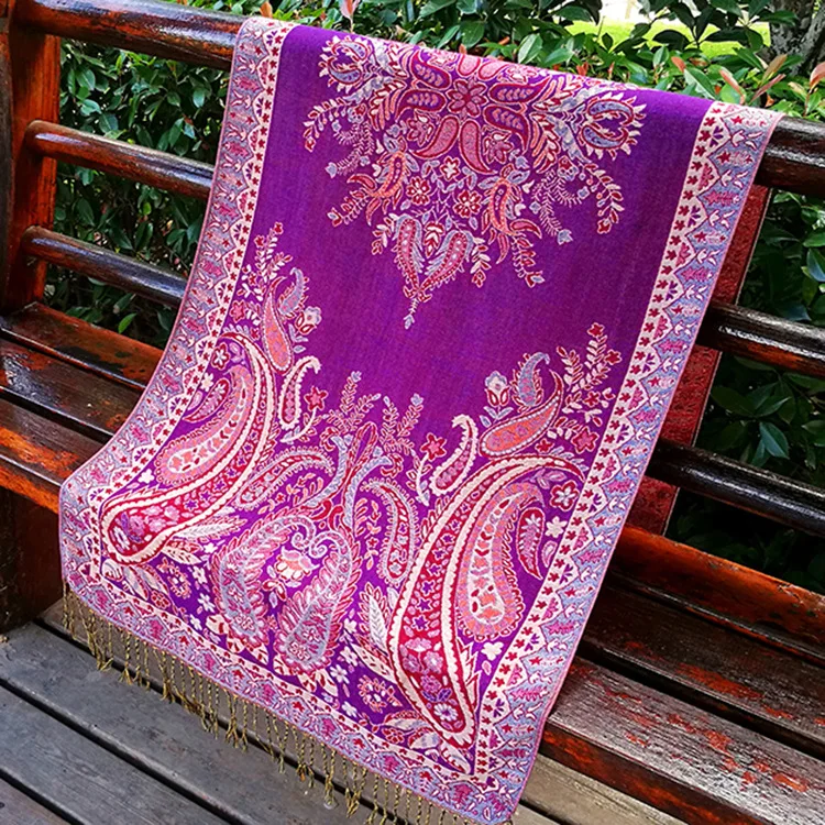 purple DANKEYISI этнический зимний женский Шарф Жаккардовые шарфы цветочный принт шали женские длинные пашмины модный палантин индийский Echarpe - Цвет: purple