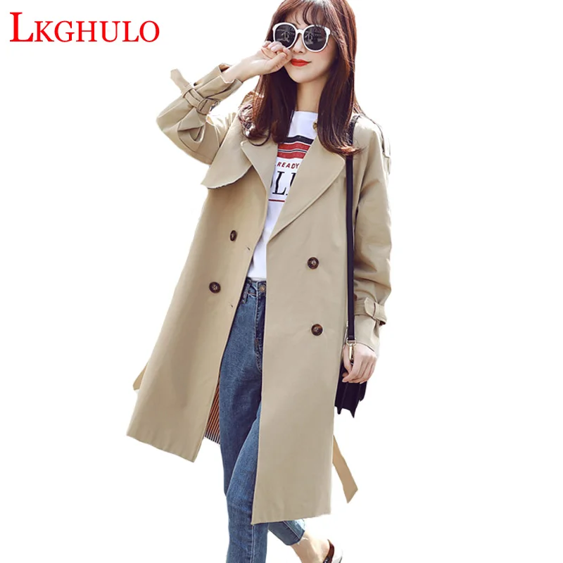 2018 новый модный двубортный Тренч средней длины женский тонкий плащ с поясом