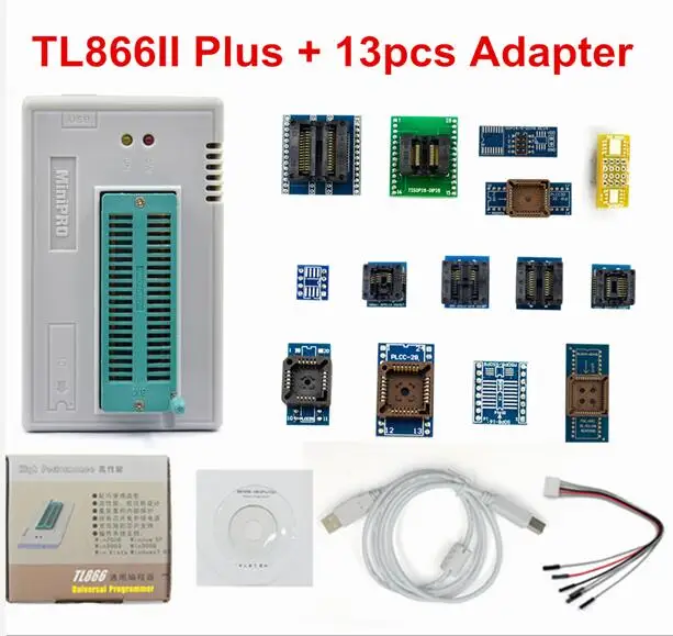 TL866II Plus 13 PCS MINI PRO TL866CS/TL866 II Plus USB Универсальный программатор EEPROM FLASH с адаптерами высокоскоростной программатор - Цвет: TL866II Plus 13 PCS