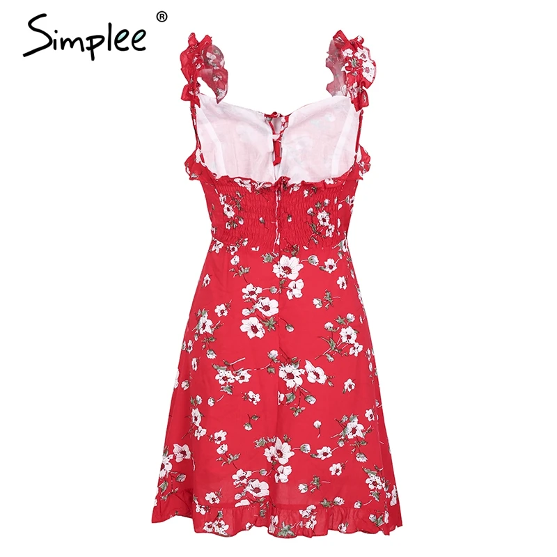 Женское Короткое платье Simplee повседневное пляжное с рюшами на бретельках и