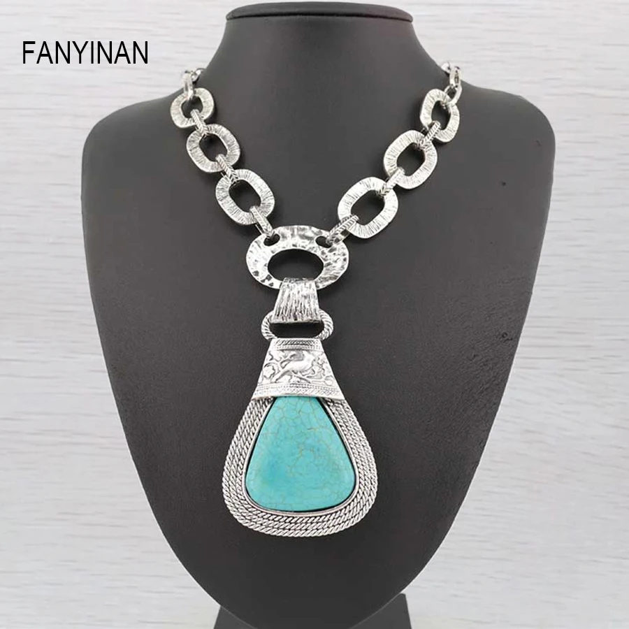 Летнее Брендовое модное большое бирюзовое ожерелье с подвеской в богемном стиле