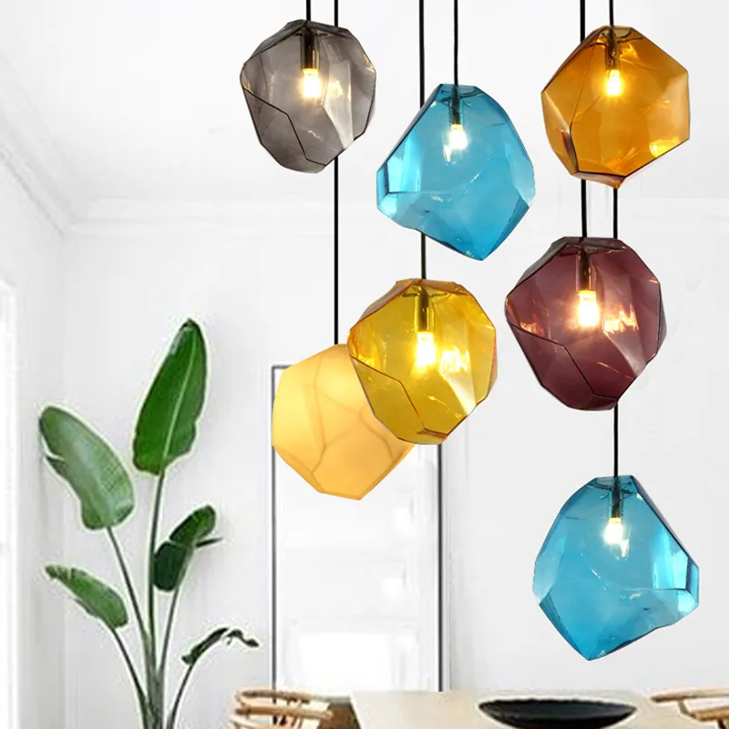Eusolis Modern Pendant Lights Candy Kleur Ijs Glas Verlichting Plafond Opknoping Lamp Hanglamp Hanging Light Lustre Led | Лампы и