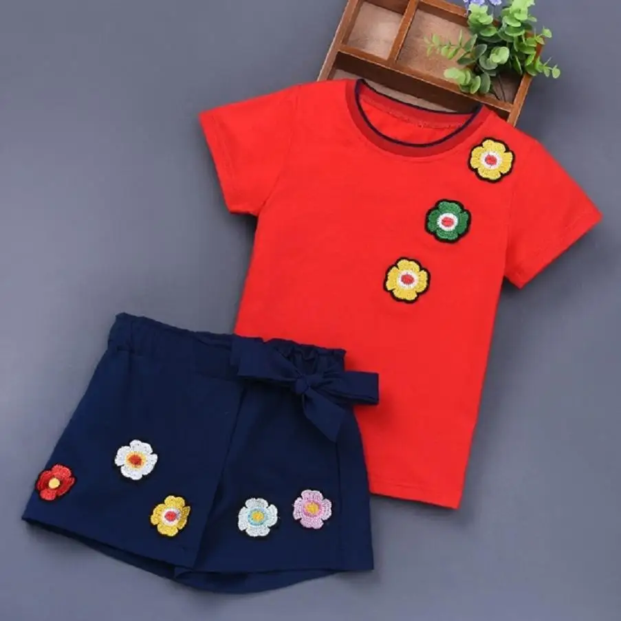 Летняя одежда для маленьких девочек детская футболка + шорты комплекты детской