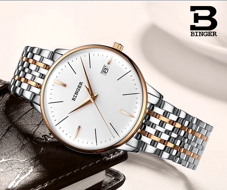 Seiko мужские механические часы с автоматическим перемещением, t BINGER, Топ бренд, роскошные мужские механические часы, relogio masculino, ремешок из нержавеющей стали с серым зеркалом