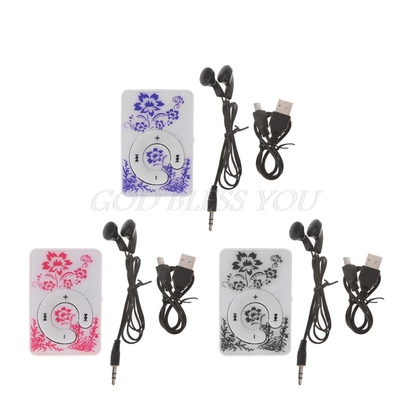 Музыкальный mp3-плеер с цветочным узором и зажимом карта TF 32 ГБ мини USB-кабелем