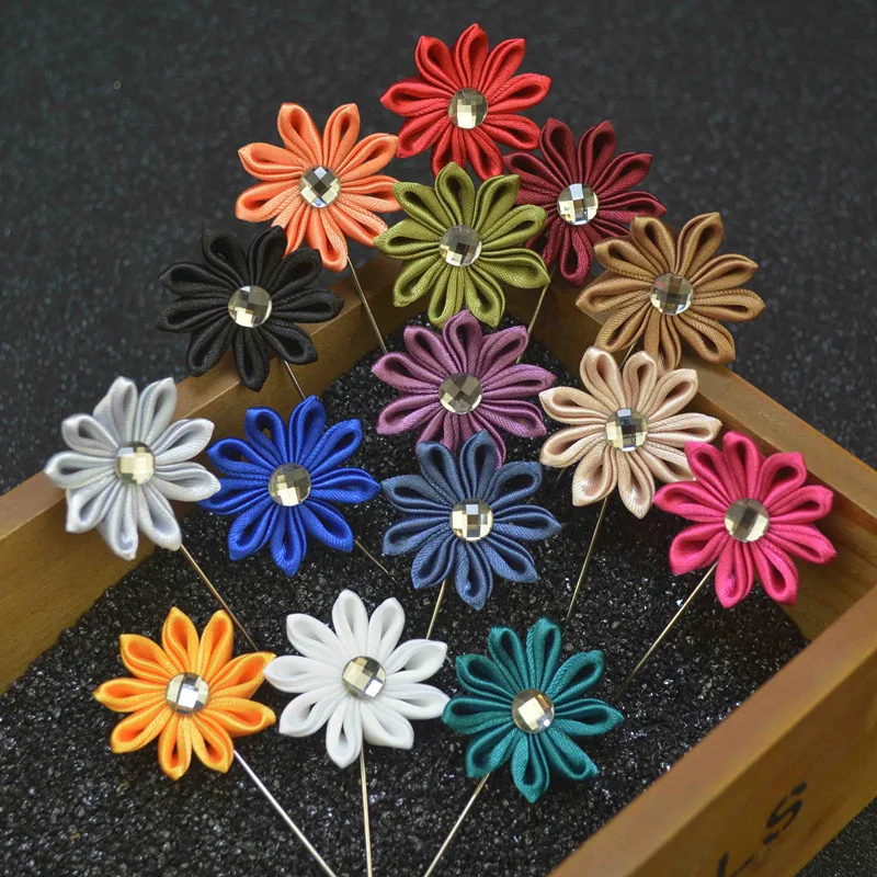 

see Men Lapel Flower Pin Brooch for Suits 15 Colors Women Wedding Flower Corsage Brooches Handmade Jewelry