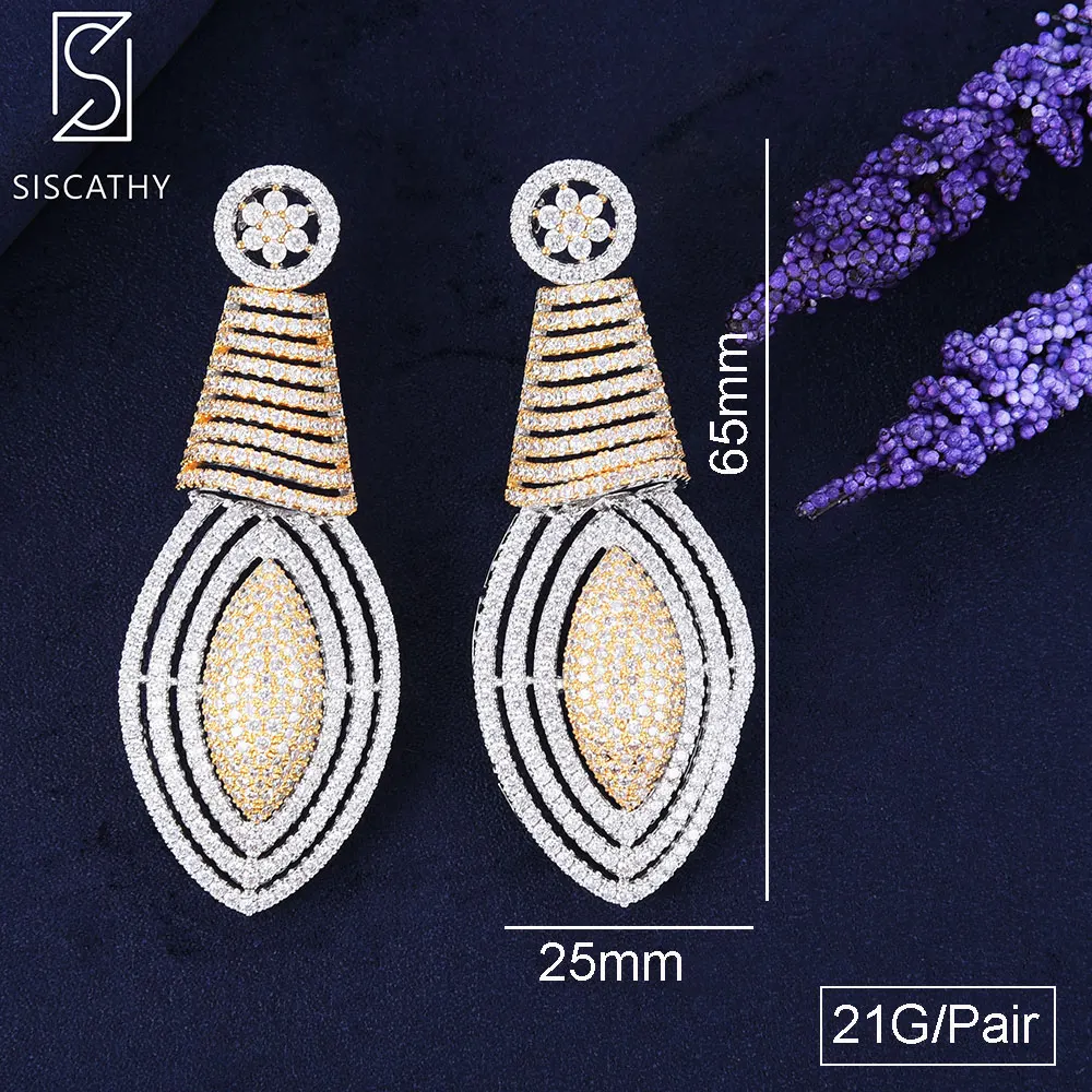 

Siscathy 25*65mm Luxury AAA Cubic Zirconia Geometric Indian Nigerian Big Pendant Earrings Women Wedding Engagement Drop Earrings