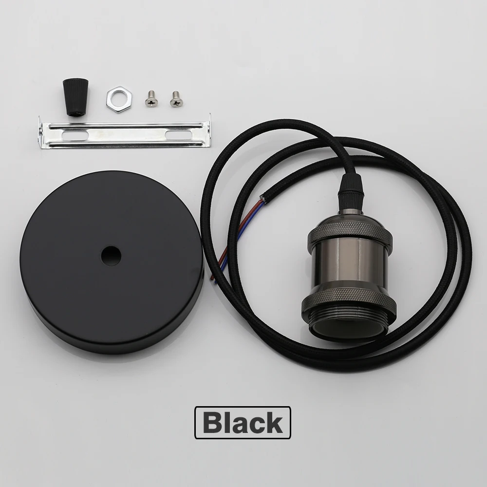 SET-Black Современный подвесной светильник в стиле ретро, E27, 110 В, 220 В, красочный шнур, подвесной светильник, светодиодный светильник s для винтажной лампы Эдисона, Цоколь для домашнего декора - Цвет корпуса: SET-Black