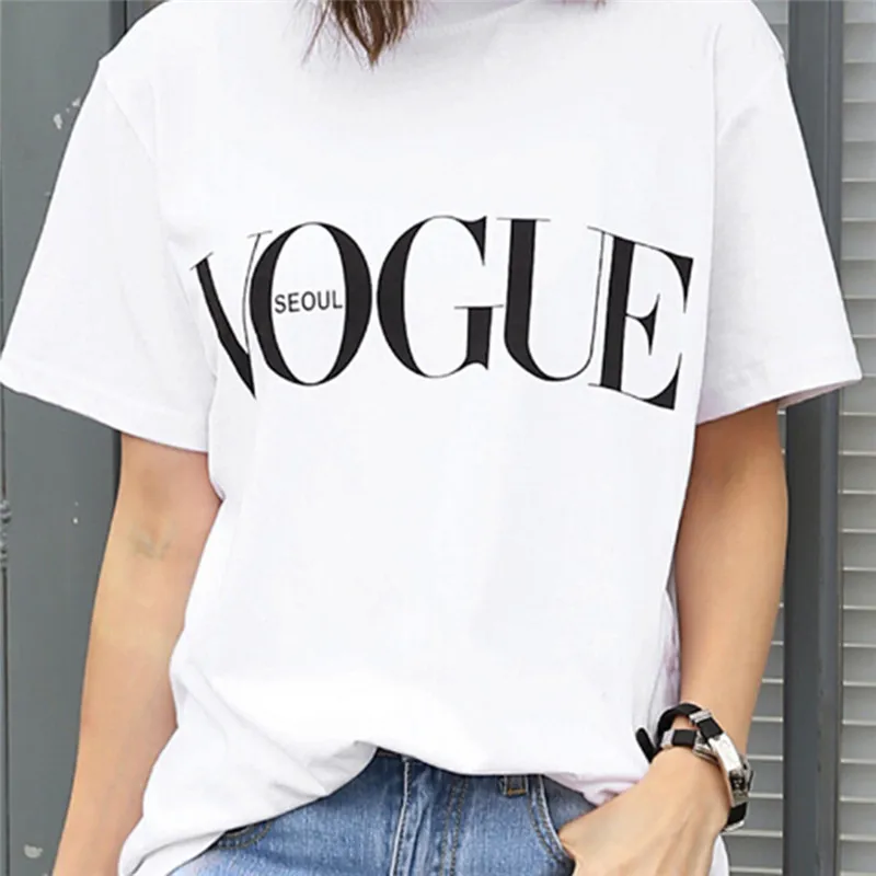 1 шт. модная футболка с принтом VOGUE большие размеры S XL Harajuku летняя женские