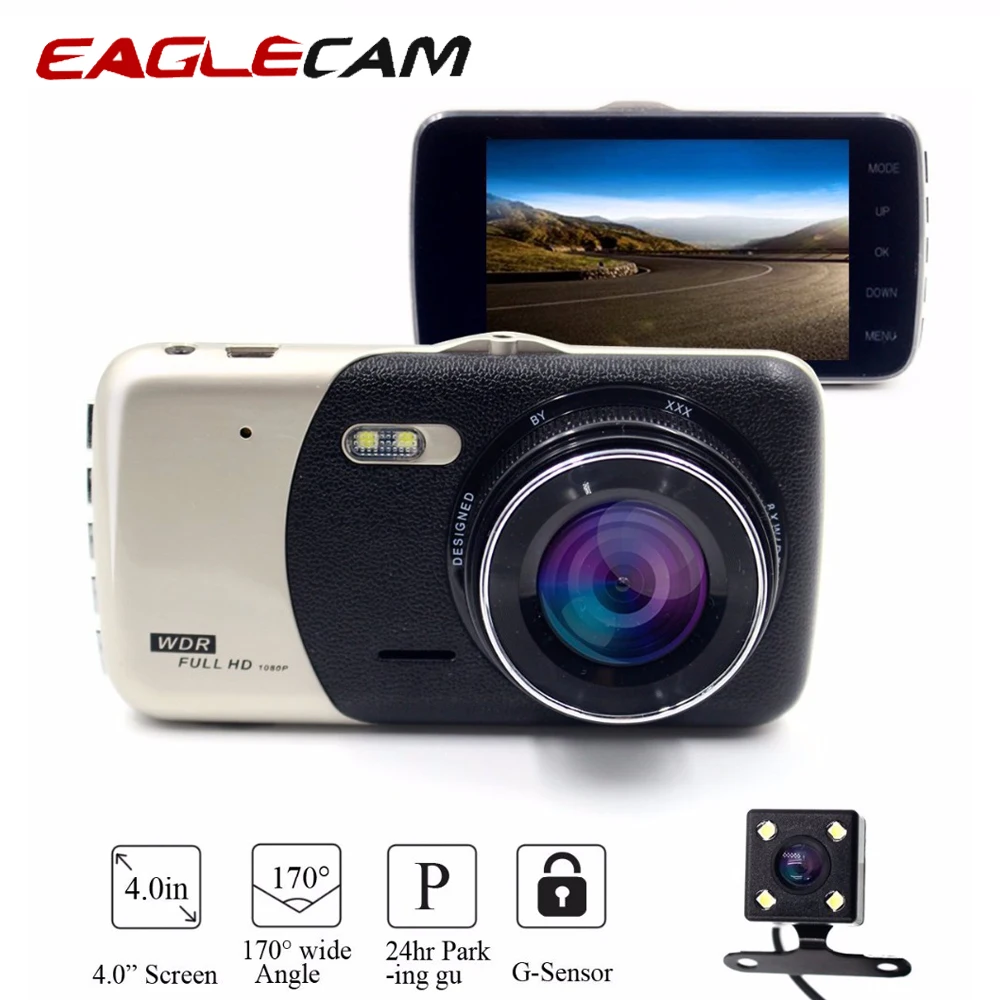 Автомобильная камера с двумя объективами DVR 4 0 дюймов ips Full HD 1080P 170 градусов видео