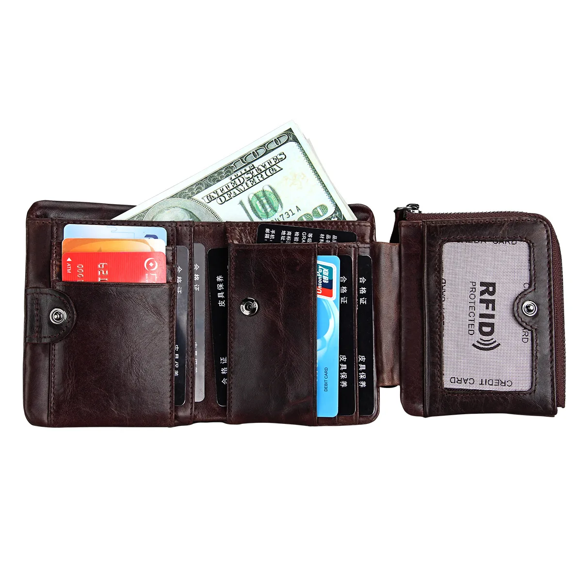 RFID, анти-сканирующий двойной кошелек, ретро клатч, мульти-карта, короткий кошелек, натуральная кожа, мужские кошельки