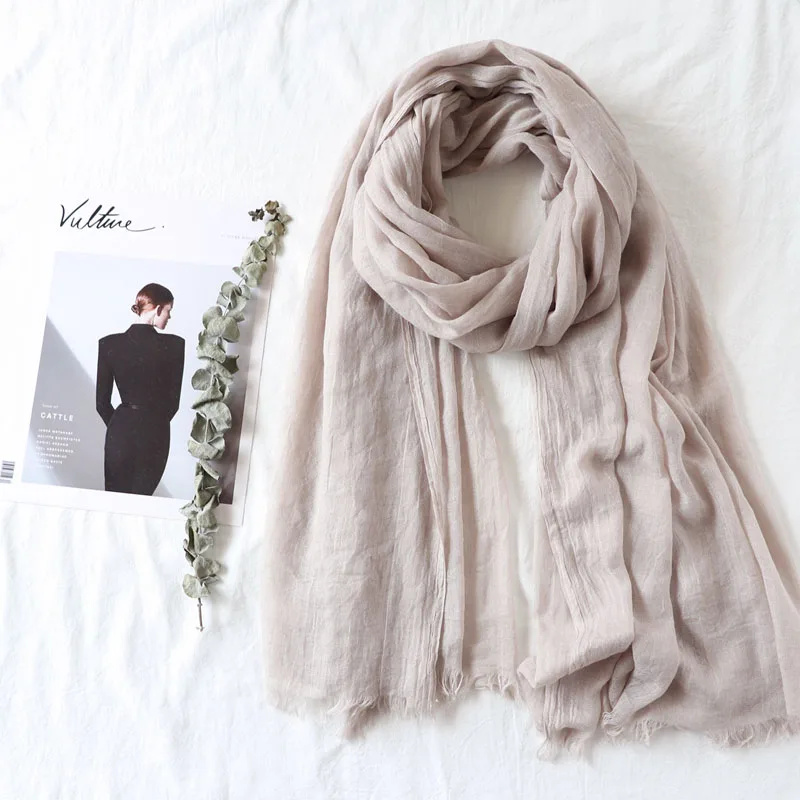 23 beige Цельный купальник высокого качества женские мусульманские, однотонные потертые шарф хиджаб шалей повязка на голову из жатой ткани однотонные ботфорты Пашмина хиджаб - Цвет: 23 beige