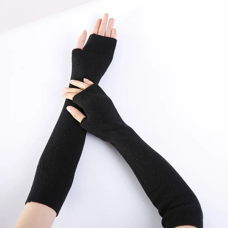 Новые женские зимние длинные перчатки DIY из тонкой шерсти вязаные теплые митенки без пальцев женские перчатки