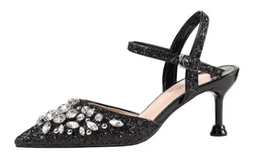 B black 6cm heel Женские босоножки; модные золотистые туфли принцессы на высоком каблуке 10 см, 6 см, с пряжкой и ремешком; роскошный дизайн - Цвет: B black 6cm heel
