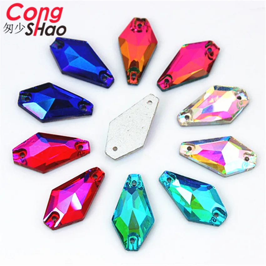 Cong Shao 50 шт. 11*20 мм AB красочные плоские стеклянные шестигранные стразы камни и