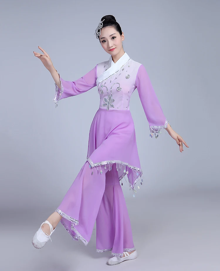 Chinese hanfu women classical dance costumes women's elegant fan national performance costume |