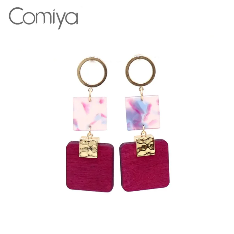 Серьги подвески Comiya Геометрические Квадратные аксессуары кулон золотого цвета