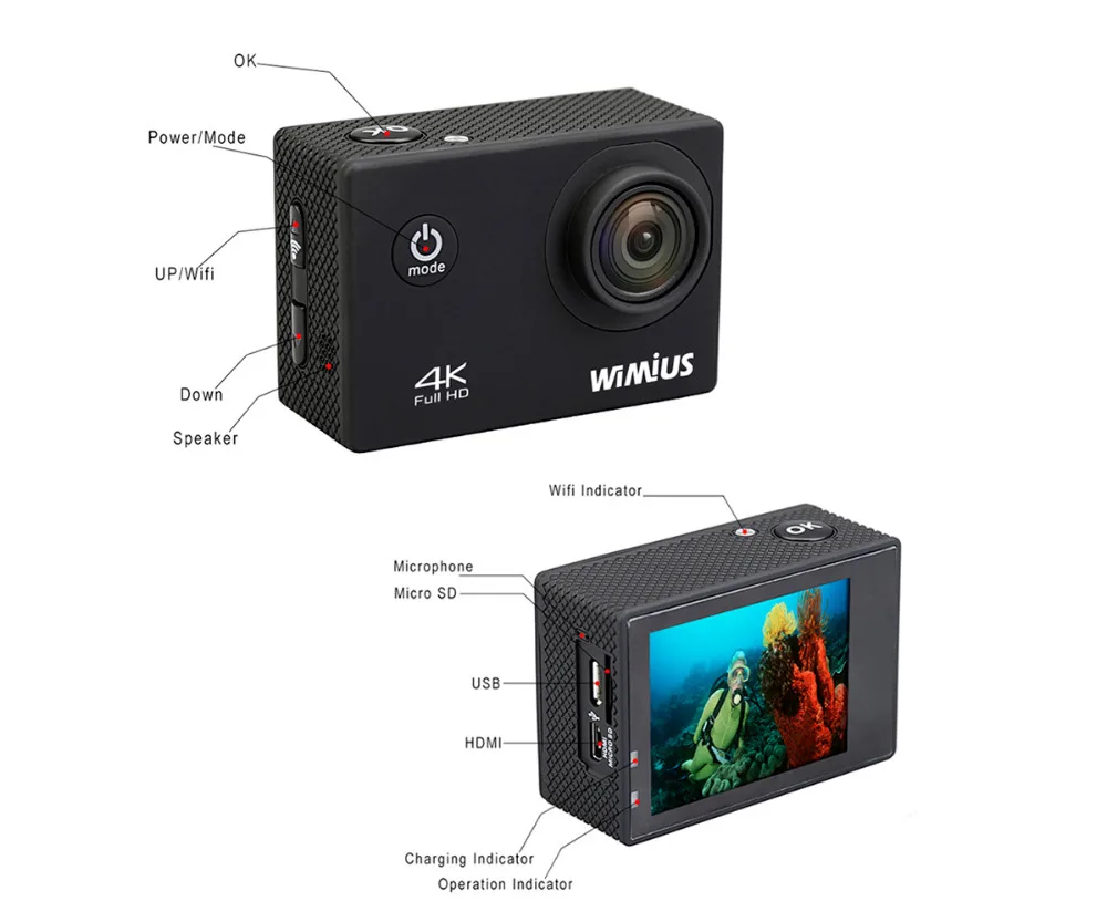 Wimius Спорт действий Камера 4 К Wi-Fi Мини Full HD 1080 P 60fps CAM Видео Открытый шлем Камара