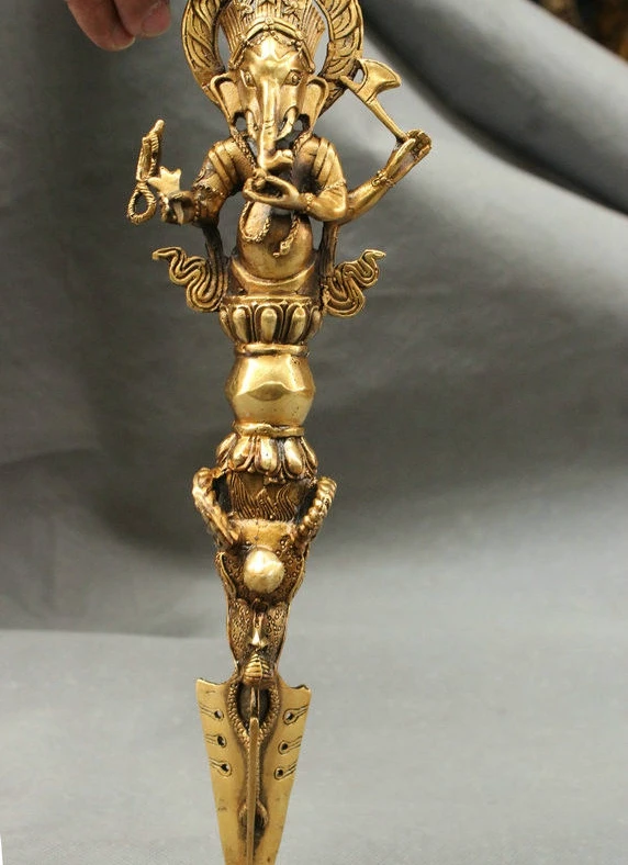 12&quot Tibet Brass Ganesh Lord Ganesha Buddha Statue Buddhism Phurpa Talismans | Дом и сад