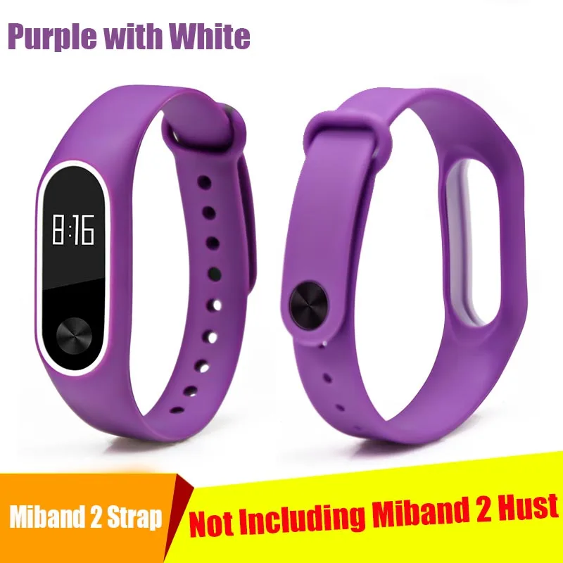 Purple with white BOORUI, два цвета, mi band, 2 ремешка, силиконовый, здоровый, Pulsera, цветной, сменный, ремешок на запястье для xiaomi mi 2, smart band, 15 цветов - Цвет: Purple with white