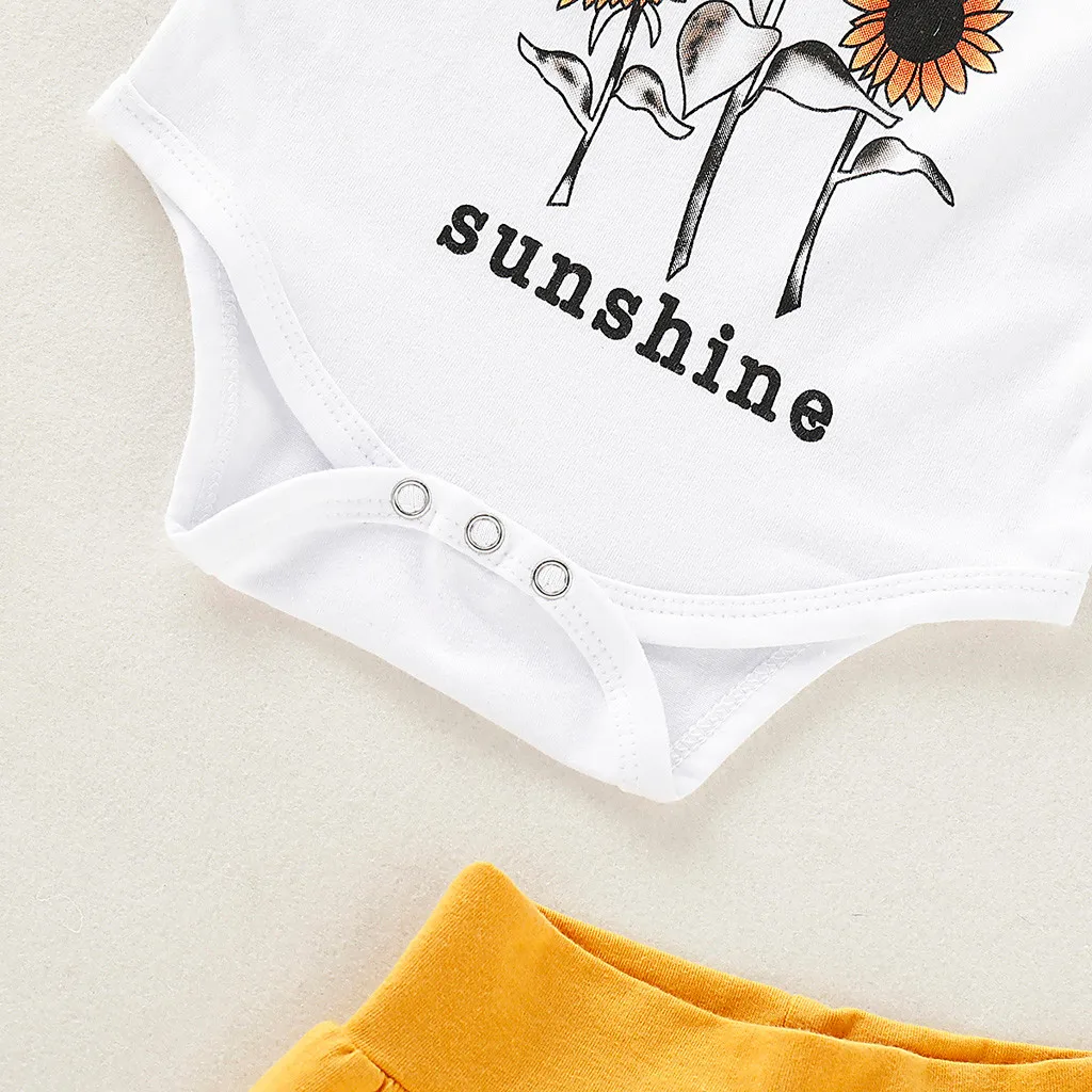 Комбинезон с подсолнухом для новорожденных девочек и мальчиков топы штаны
