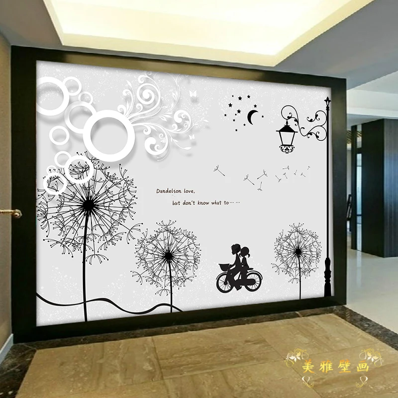 

Custom 3d mural wallpaper dandelion TV room background wall romantic bike lovers Coffee House wallpaper mural