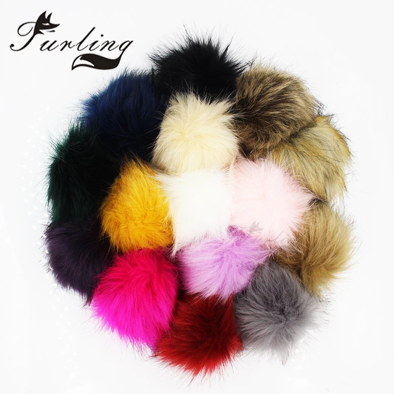 

Furling 12pcs Faux Fox Fur 11CM Fluffy Pom poms with String Cord for Hat Scarves Beanie Cap Accessories DIY Keychain Accessory