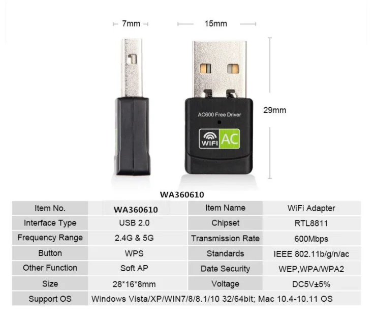 IMice USB WiFi адаптер USB Ethernet 5 ГГц USB Lan AC Wi Fi донгл 600 Мбит/с сетевая карта Бесплатный драйвер беспроводной Wi-Fi приемник для ПК