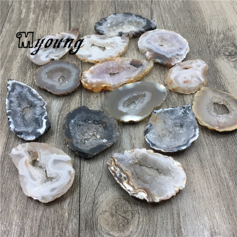 Необычные природные Агаты подвесные бусины агат друза очарование MY1692|druzy charms|geode