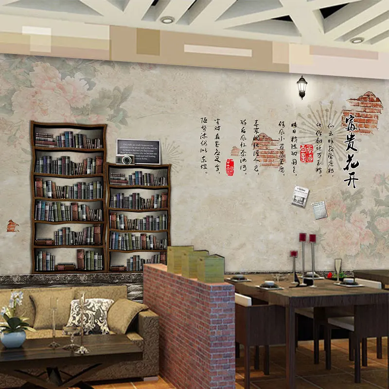

Custom mural custom 3D modern bookshelf pattern wallpaper mural library Bookstore West Restaurant leisure bar lounge wallpaper