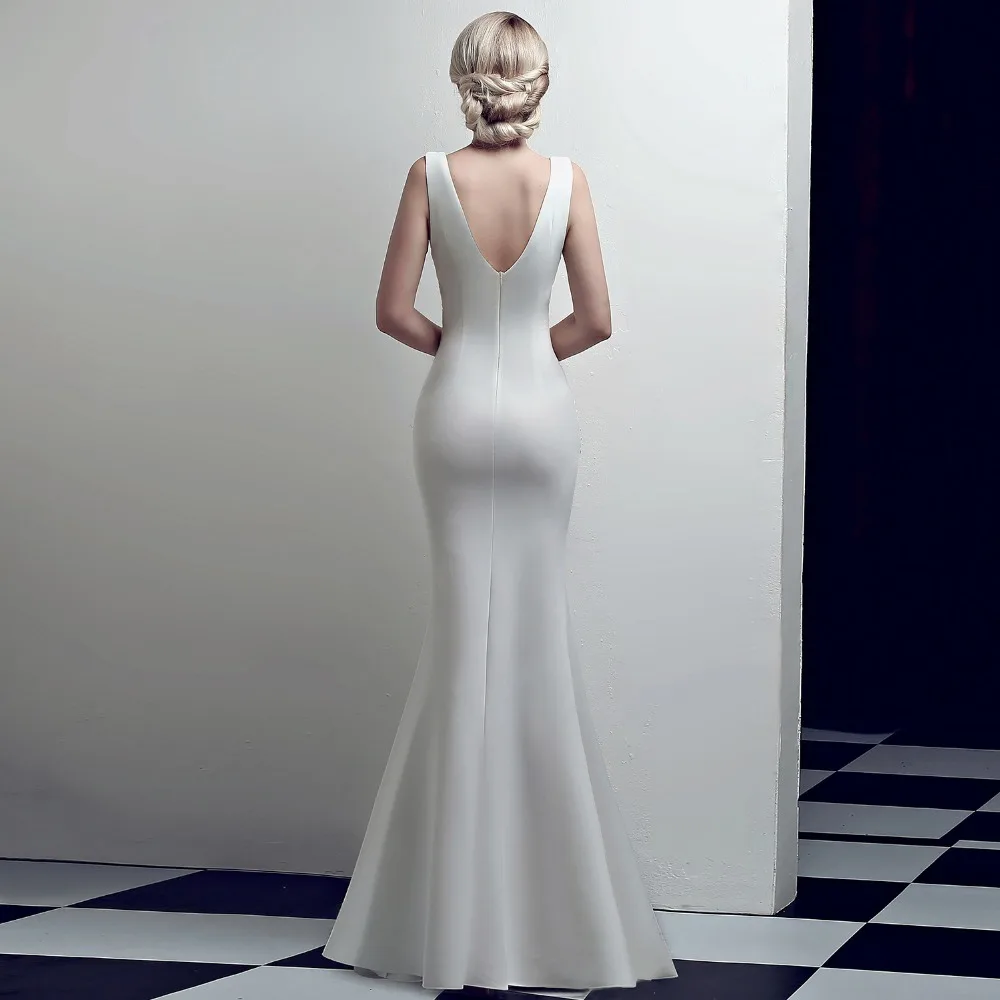 Новое белое вечернее платье русалка длинное сексуальное с v образным вырезом и