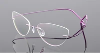 cat eye women titanium alloy rimless myopia glasses nearsighted glasses prescription glasses purple 0 50 0 75 1 25 to 6 00