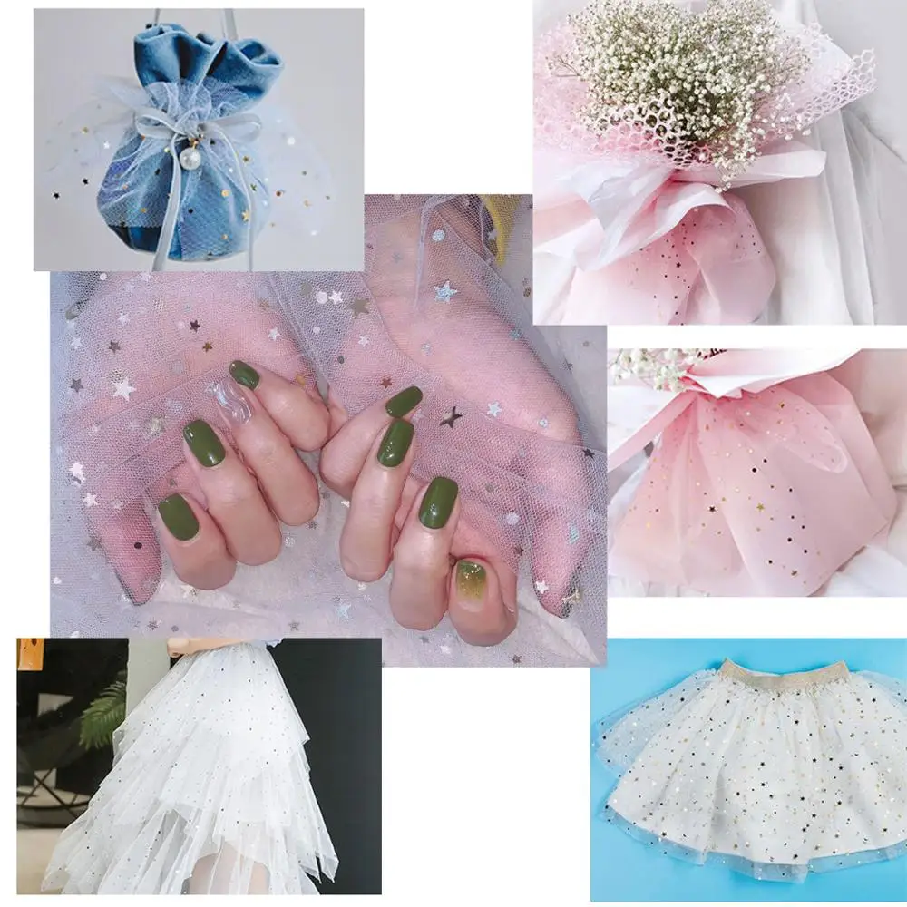 150 см Широкий полиэстер сетчатая ткань блестящая Звезда Тюль Одежда для девочек