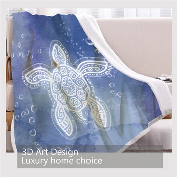 BlessLiving Sea Turtle Blankets For Beds Tortoise Custom Blanket Watercolor Bubbles Sherpa Blanket Marine Blue Bedding 150x200cm 3