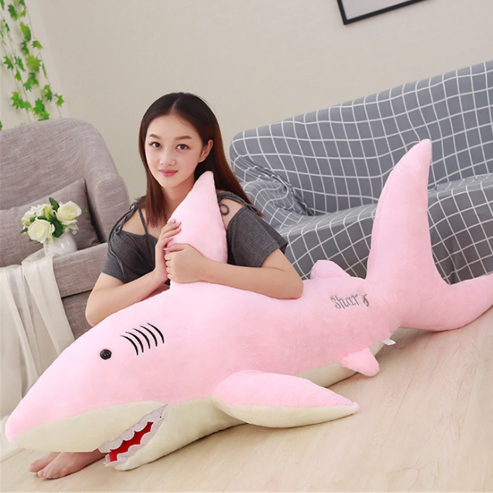 

Fancytrader Pop Realistic Animal Shark Plush Toy Giant Soft Stuffed Cartoon Pink Grey Sharks Doll Kids Gift