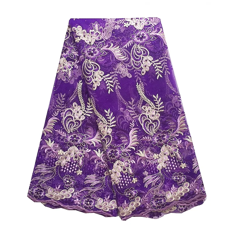 Роскошная нигерийская сиреневая кружевная ткань Aso Ebi Свадебная сетка 2018 Fushia