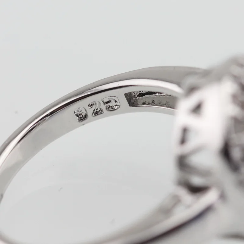 Кольцо для женщин "Овальный чёрный кубический цирконий на белом камне, серебряного цвета" WPAITKYS, прекрасное кристаллическое украшение, размеры 6, 7, 8, 9, 10, бесплатная подарочная коробка.