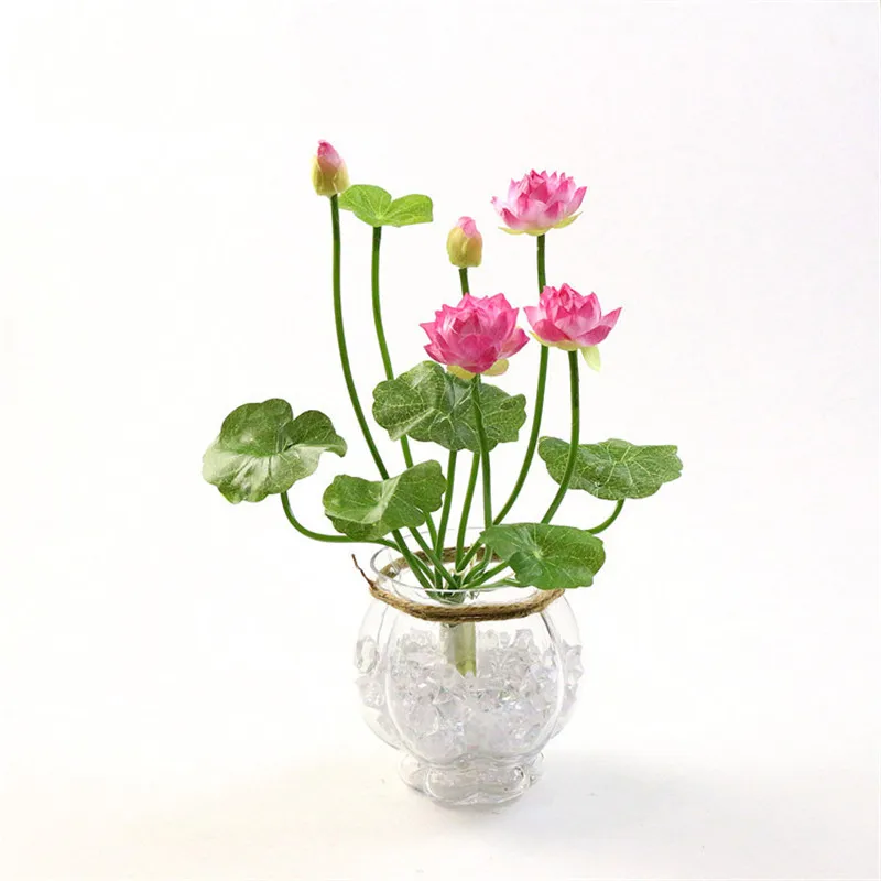 32cm pink 46cm Simulation small lotus flowers fake PU water lily DIY home wedding garden table home decor plant flores artificiales gift - Цвет: 32cm pink