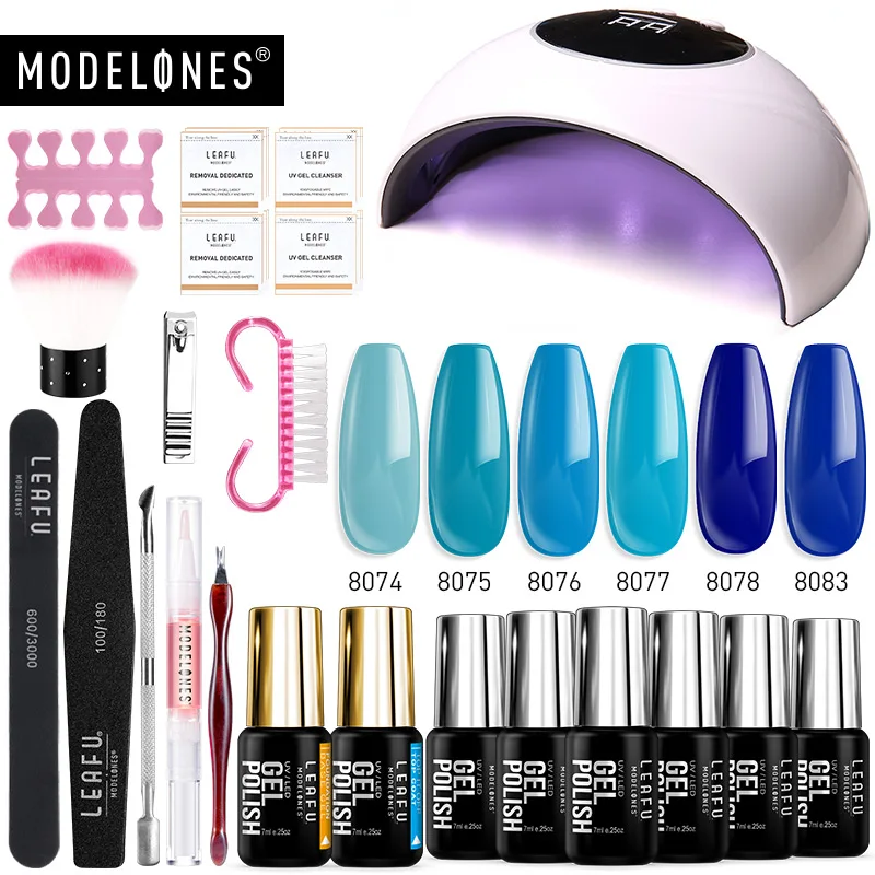 nail set Modelones 24 шт./лот Гель-лак для ногтей Набор 24 Вт смарт-датчик УФ лампа аппарат для лечения Полупостоянный лак для ногтей Гель-лак основа Топ - Цвет: nail set
