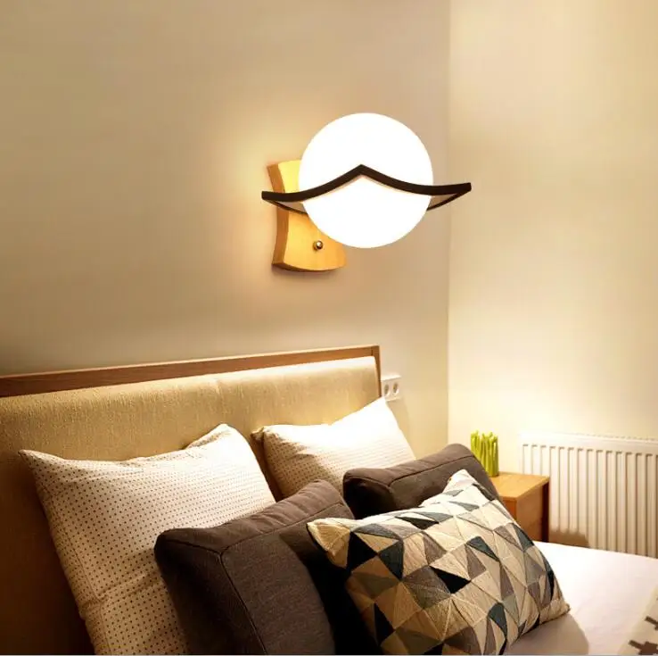 ASCELINA Wall Lamps LED Light Solid wood Frosted glass Nordic Creative Personality bedroom Bedside lamp living room lighting | Лампы и
