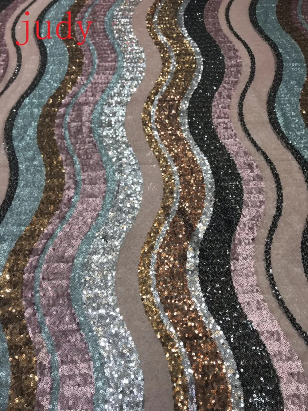 

stock 5yards/bag HY11# Embroidery sequins mixed color wave pattern mesh used for wedding dress fashion stage