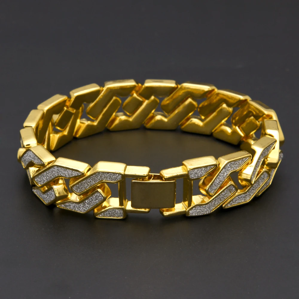 Новый стиль песочный взрыв браслет кубинская цепь звено хип хоп золотой тон