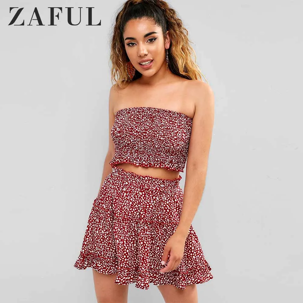 ZAFUL Футболка с принтом и пышной юбкой для женщин двух комплектов без рукавов