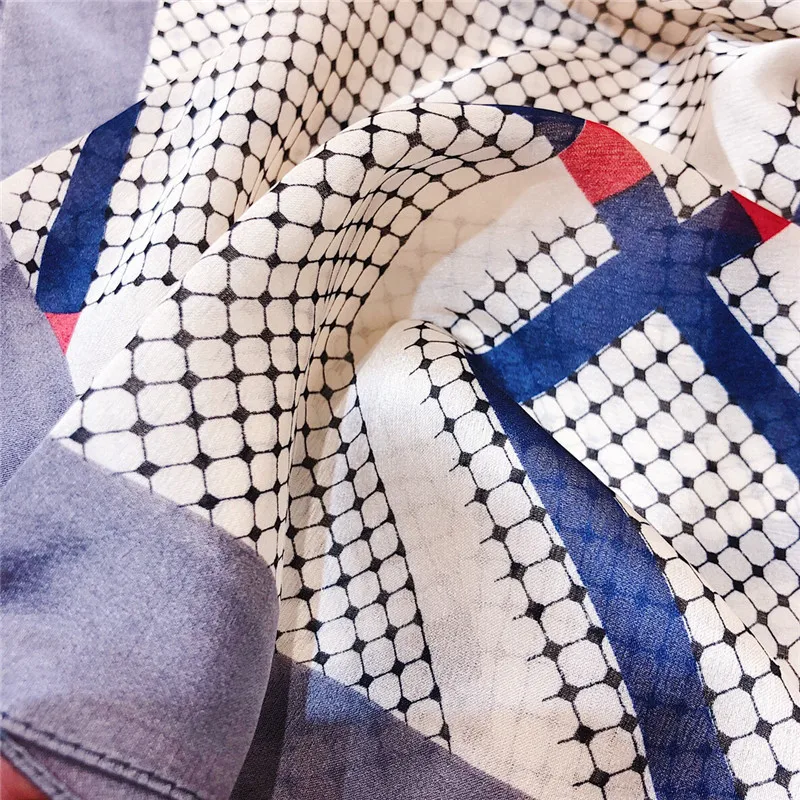Oblique plaid Summer bufanda mujer Thin Sunscreen women Scarf Female Beach wheel print Simulation Silk foulard hijab Shawl |