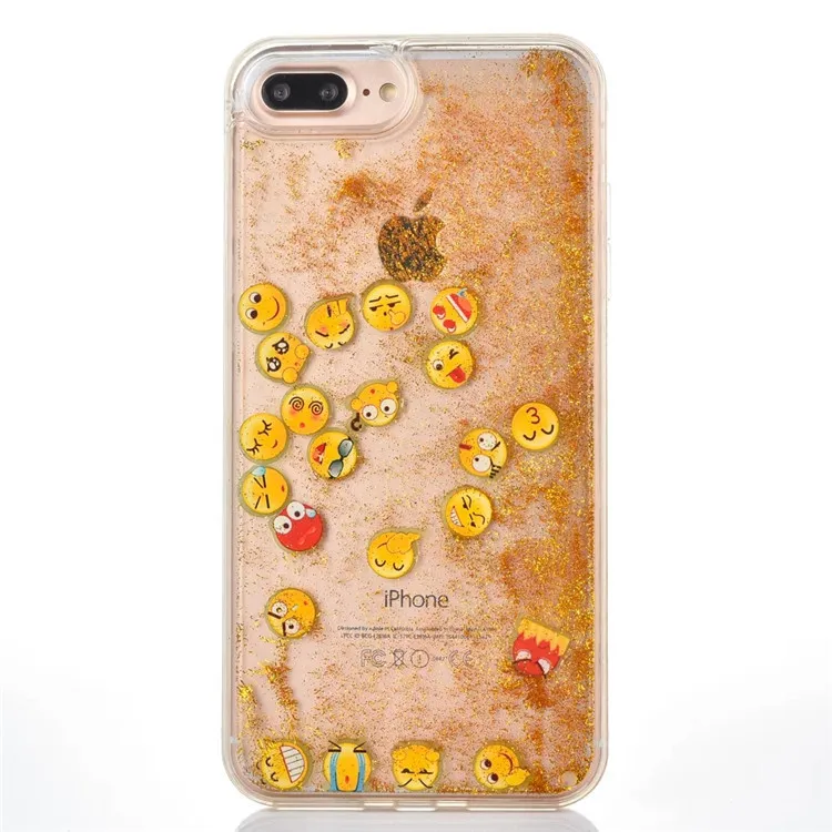 Funny Emoji Noctilucence Liquid Quicksand Shockproof Gold Sequins TPU Phone Case For iPhone 6 6s Plus X 7 8 |