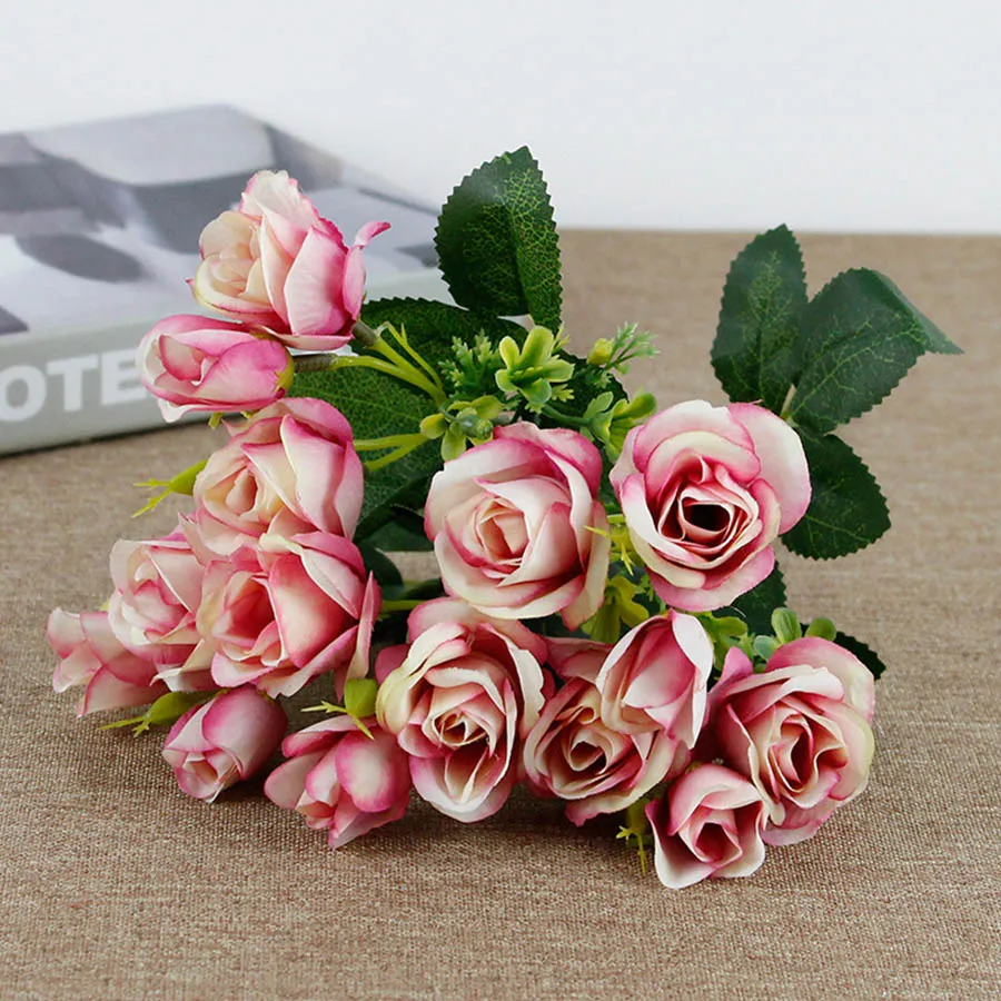 rose red 15 головок розы Искусственные цветы невесты шелк маленькая голова искусственный букет дешевые для дома Свадебные украшения мемори день искусственные цветы - Цвет: rose red