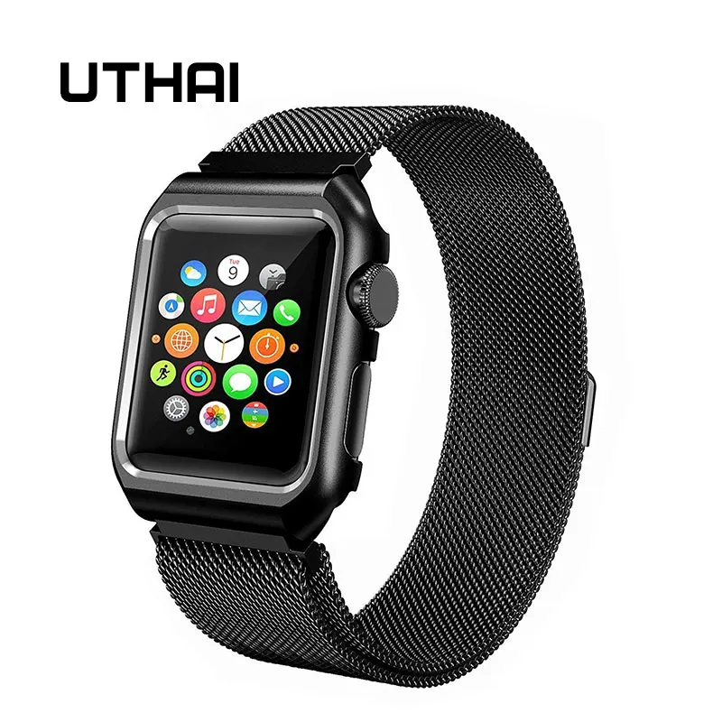 Ремешок для часов UTHAI A09 для Apple Watch/iwatch1/2/3/4 серии 38, 40, 42, 44 мм миланские магнитные часы из нержавеющей стали с+ окантовкой